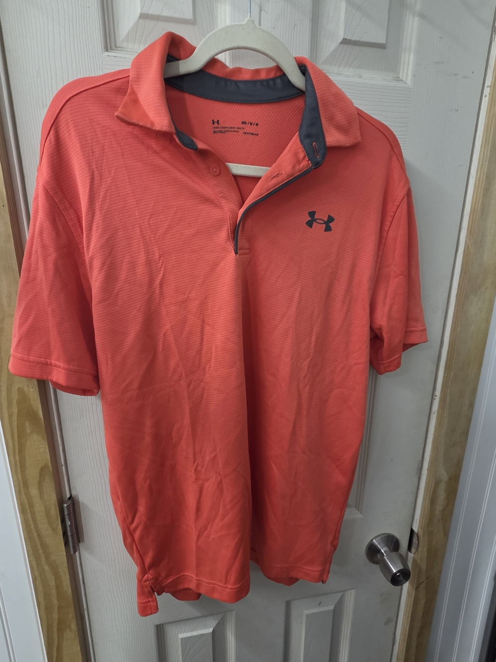 Under Armour Men’s Coral-Orange Performance Polo with Gray Trim